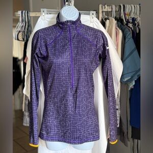 Nike Pro Hyperwarm Dark Purple Geometric Print Half‎ Zip Warm Size Small